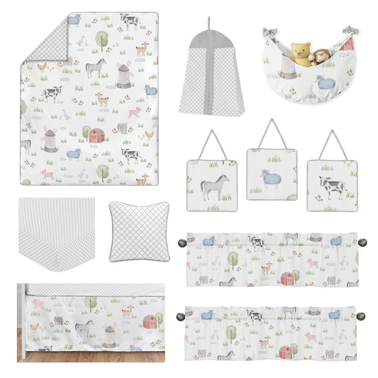 Farm Animals Collection 11 Piece Bumperless Crib Bedding