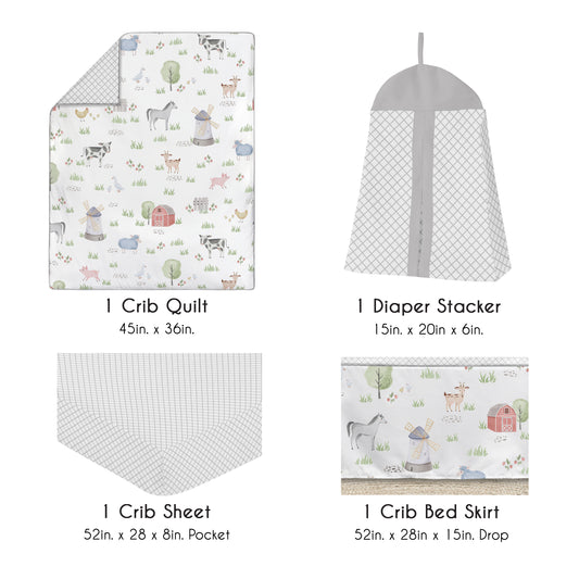Farm Animals Collection 4 Piece Bumperless Crib Bedding