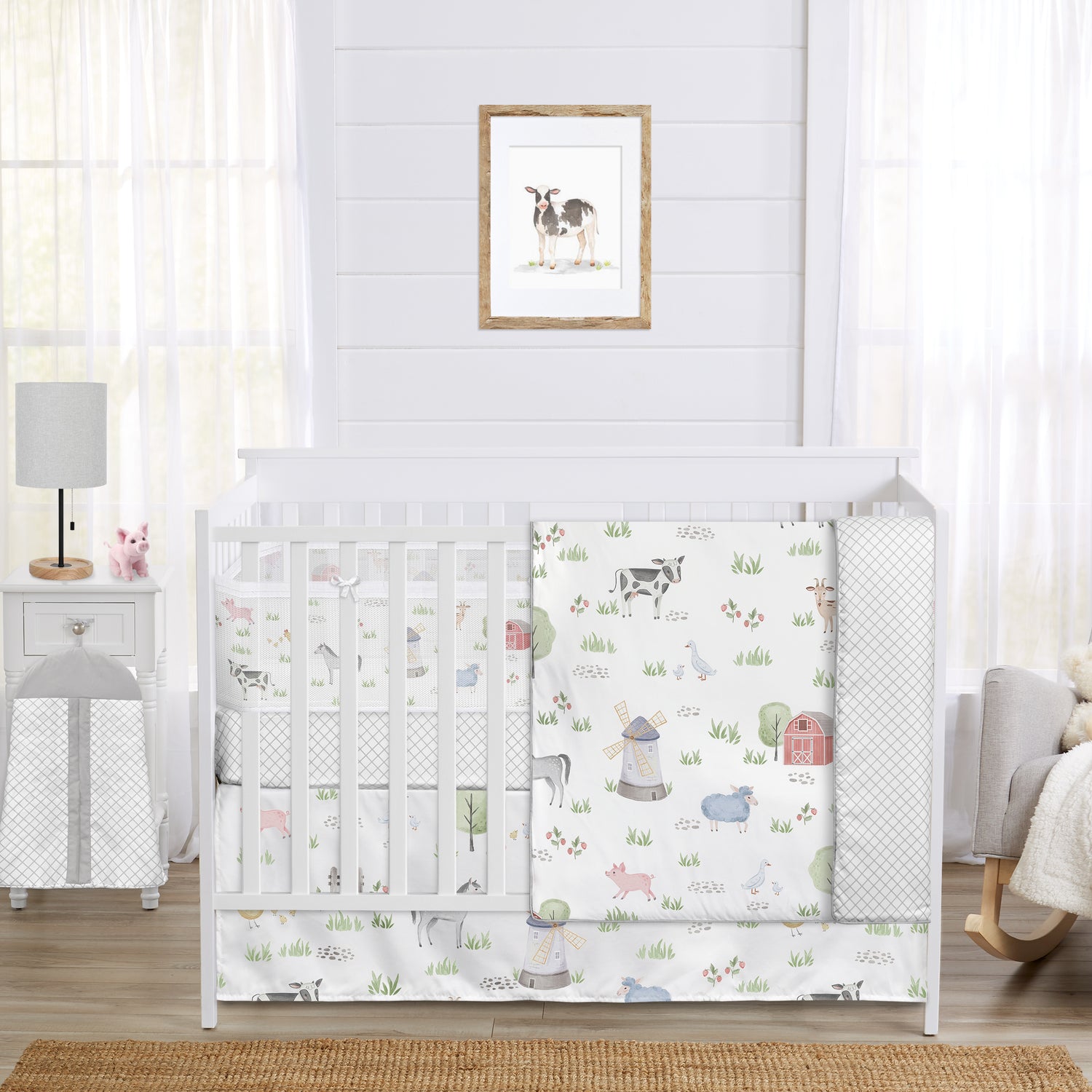 Farm Animals Collection Sweet Jojo Designs 6 Piece Crib Bedding + BreathableBaby Breathable Mesh Liner
