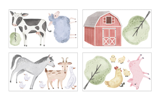 Farm Animals Collection Peel and Stick Wall Decal Stickers - Set of 4 Sheets