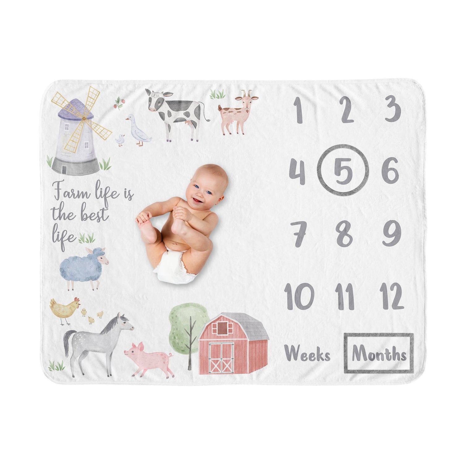 Farm Animals Collection Monthly Milestone Baby Blanket