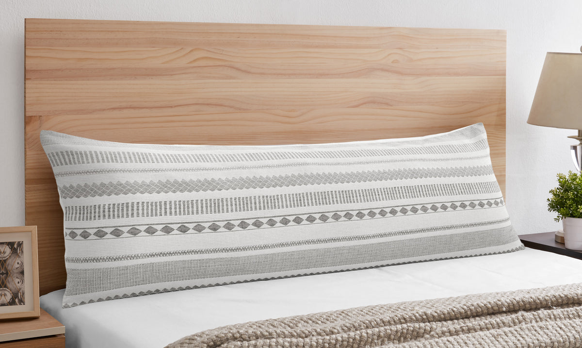 Grey Boho Tribal Jacquard Collection Horizontal Stripes Full Length Body Pillow Cover