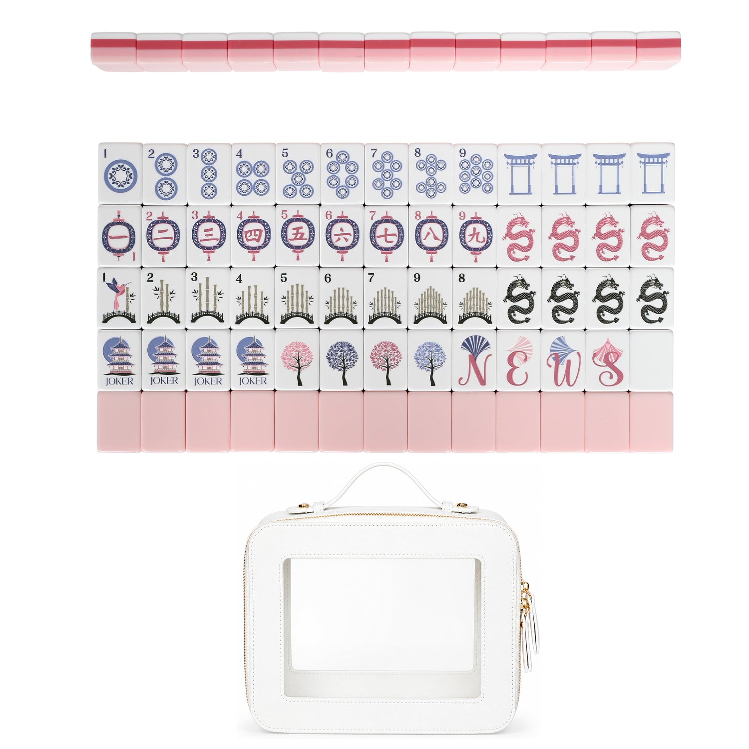 Pink Pagoda Collection American Mahjong Tile Set (160pc) 1.24in. Layered Acrylic with Travel Bag