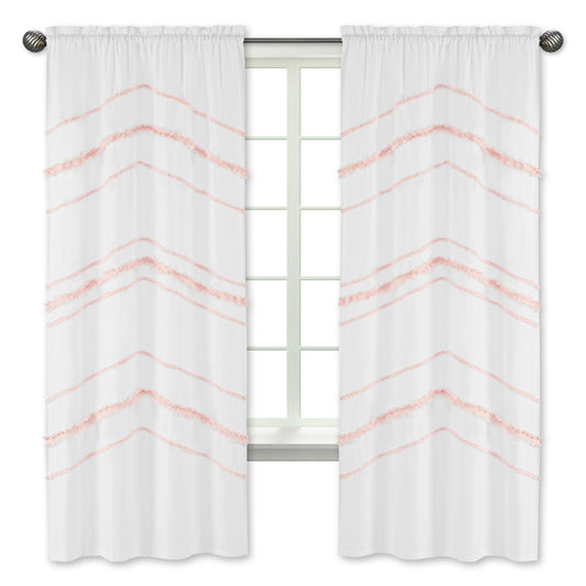 Boho Fringe Pink and White Collection Window Panels - Set of 2