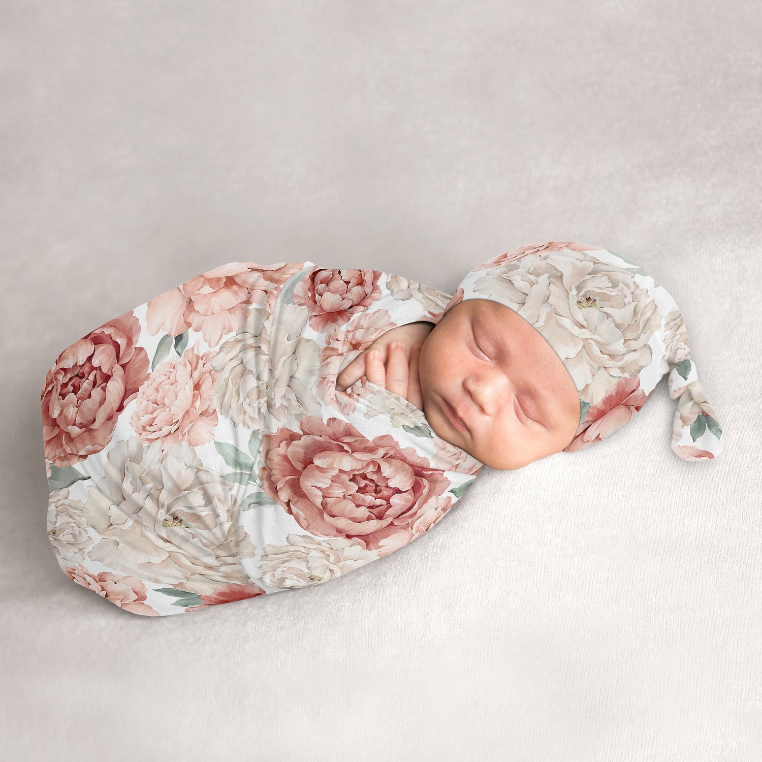 Peony Floral Garden Pink and Ivory Collection Baby Cocoon and Beanie Hat - 2 Piece Set