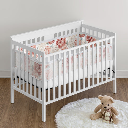 Peony Floral Garden Pink and Ivory Collection Sweet Jojo Designs + BreathableBaby Breathable Mesh Crib Liner