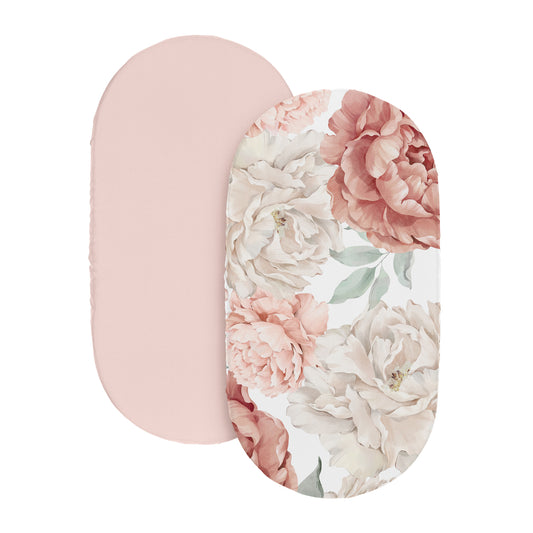 Peony Floral Garden Pink and Ivory Collection 2 Pack Baby Bassinet Fitted Sheets