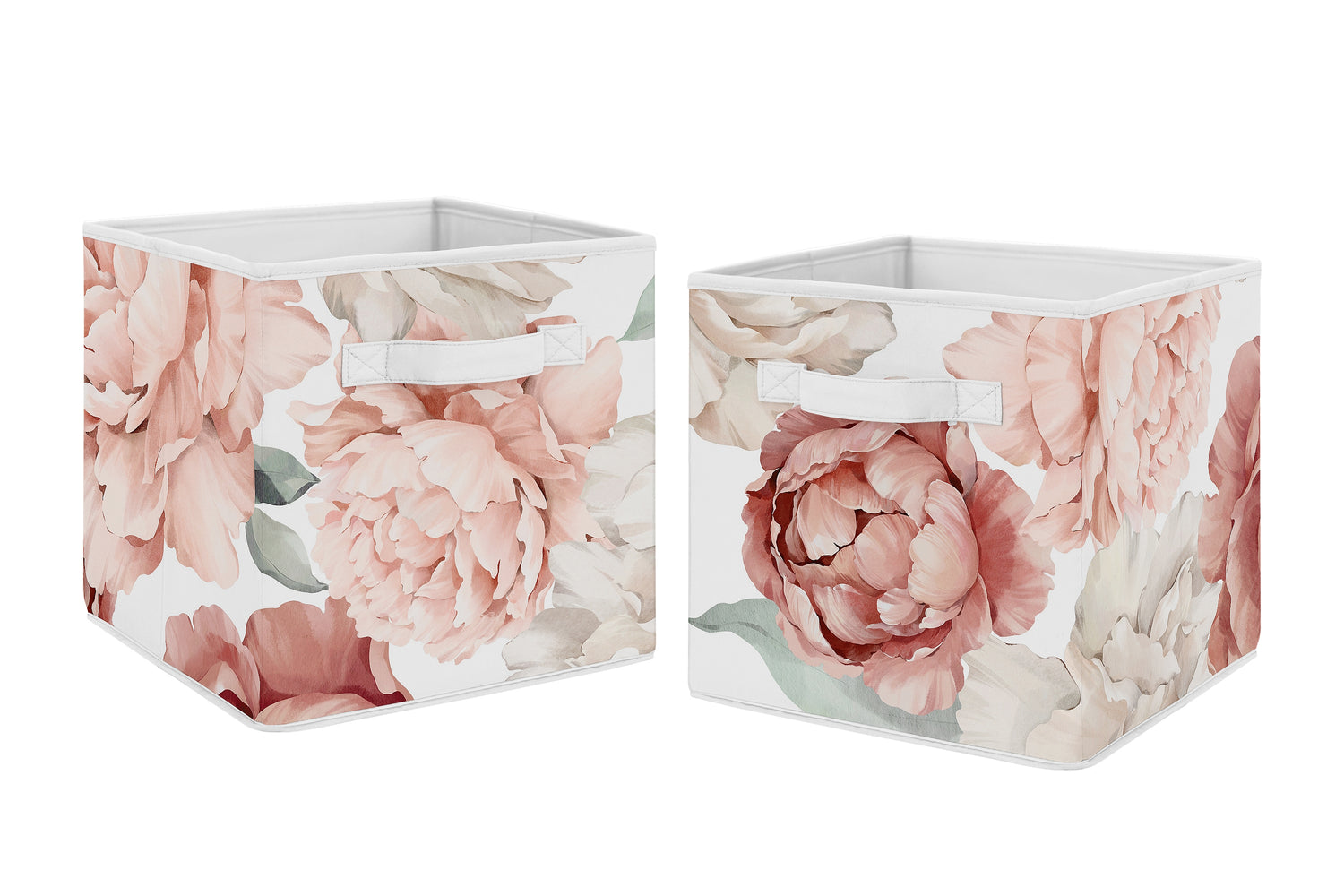 Peony Floral Garden Pink and Ivory Collection Foldable Fabric Storage Bins