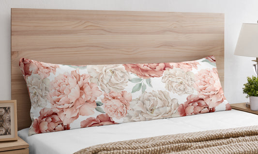 Peony Floral Garden Pink and Ivory Collection Full Length Body Pillow Cover