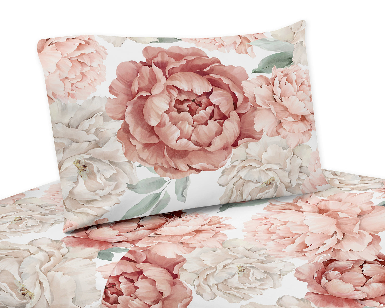 Peony Floral Garden Pink and Ivory Collection Queen Sheet Set