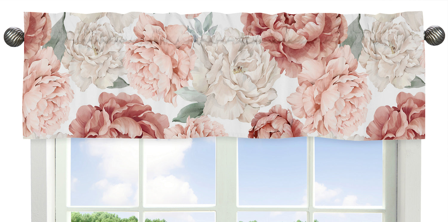 Peony Floral Garden Pink and Ivory Collection Window Valance