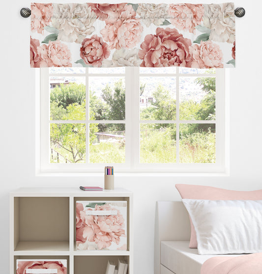 Peony Floral Garden Pink and Ivory Collection Window Valance