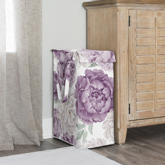 Peony Floral Garden Lavender Purple and Ivory Collection Laundry Hamper with Handles