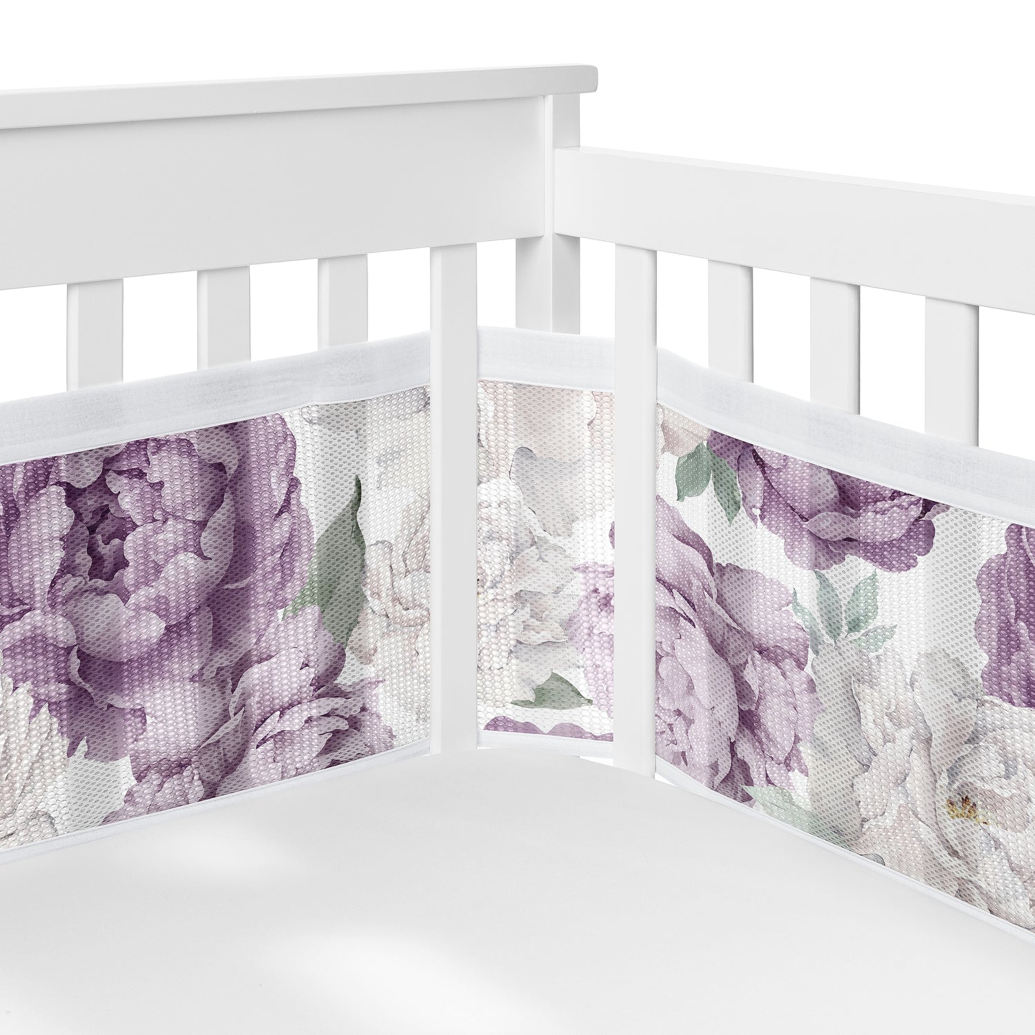 Peony Floral Garden Lavender Purple and Ivory Collection Sweet Jojo Designs + BreathableBaby Breathable Mesh Crib Liner