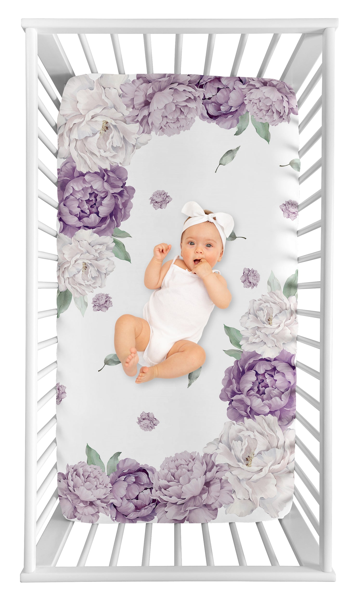Peony Floral Garden Lavender Purple and Ivory Collection Photo Op Crib Sheet