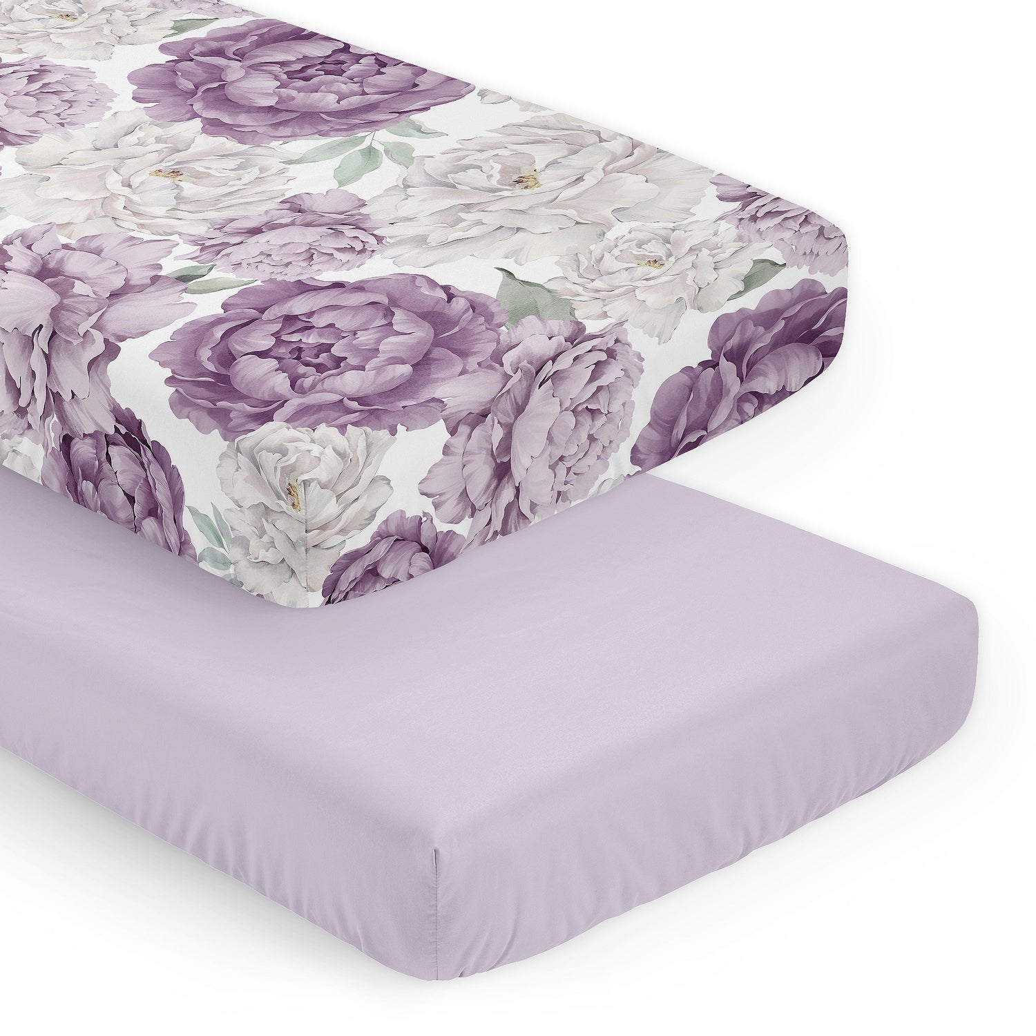 Peony Floral Garden Lavender Purple and Ivory Collection 2 Pack Crib Sheets