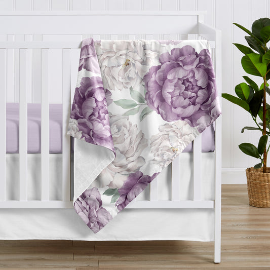 Peony Floral Garden Lavender Purple and Ivory Collection Baby Blanket