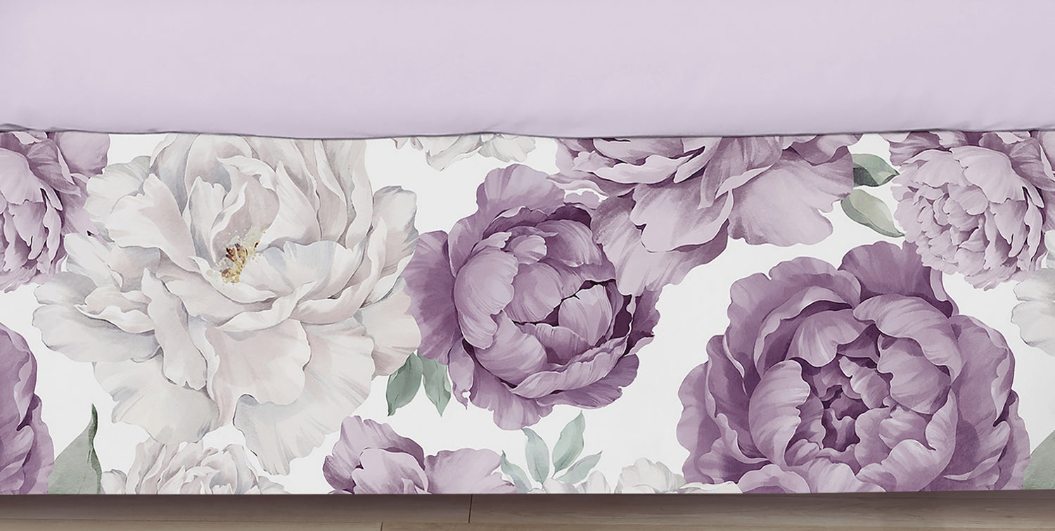Peony Floral Garden Lavender Purple and Ivory Collection Crib Bed Skirt