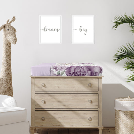 Peony Floral Garden Lavender Purple and Ivory Collection Changing Pad Cover