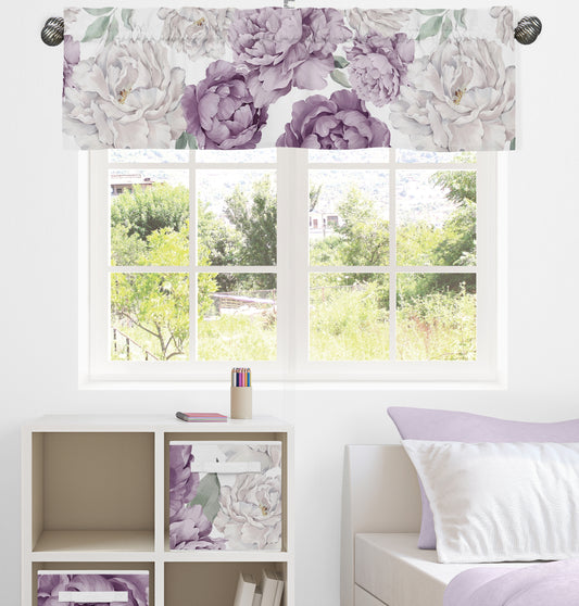 Peony Floral Garden Lavender Purple and Ivory Collection Window Valance