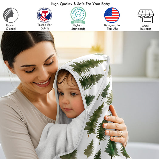 Woodland Pine Tree Collection Hooded Baby Towels - Toddler Bath Towel