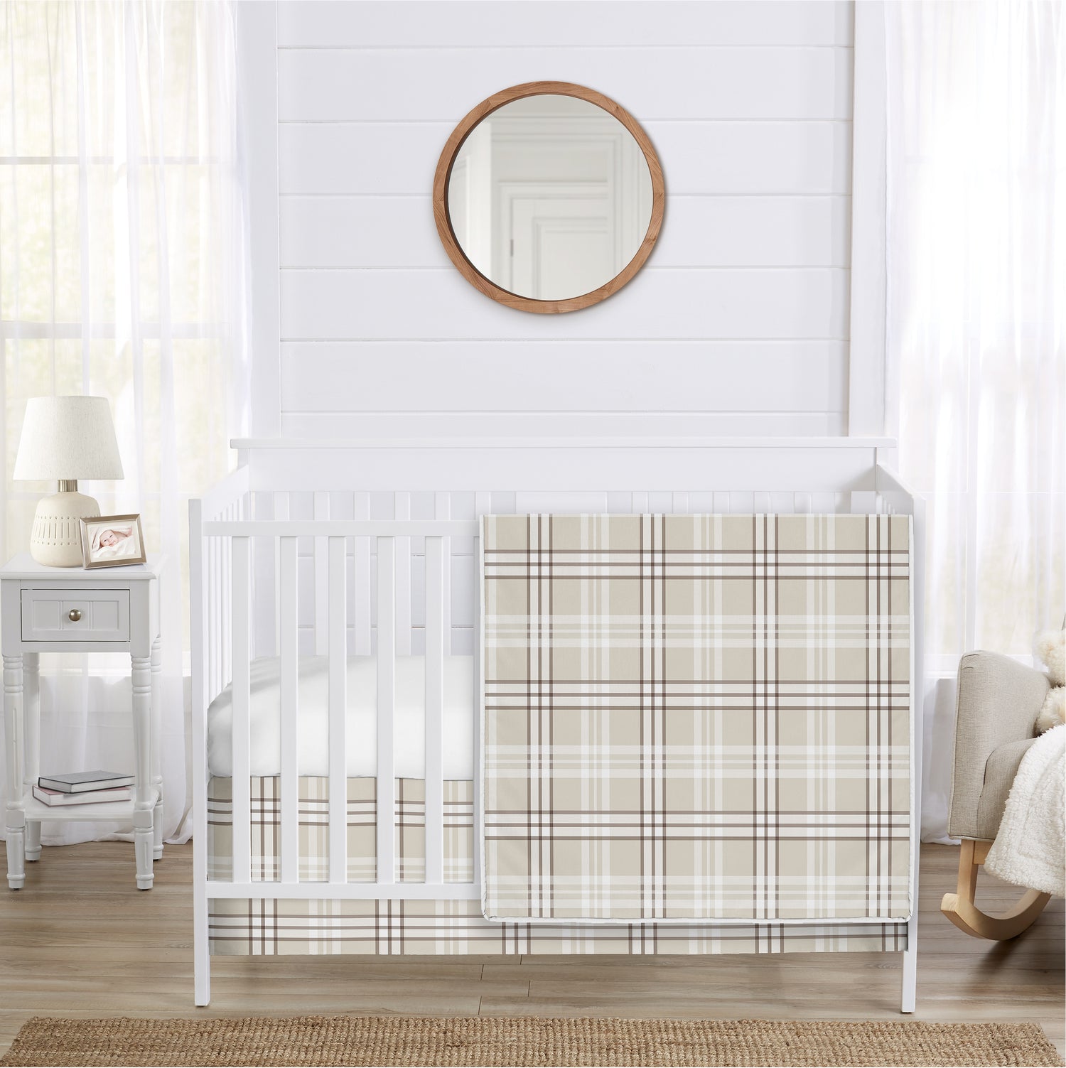 Gingham Taupe Plaid Collection 3 Piece Crib Bedding