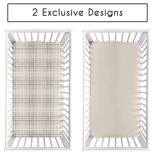 Gingham Taupe Plaid Collection 2 Pack Crib Sheets