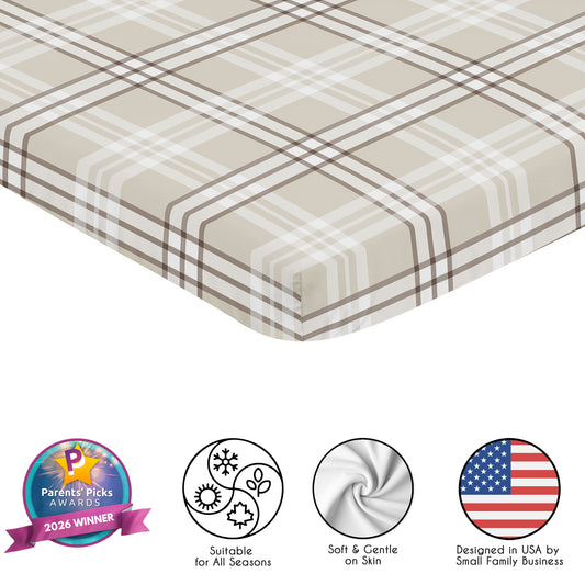 Gingham Taupe Plaid Collection Mini Crib Sheet