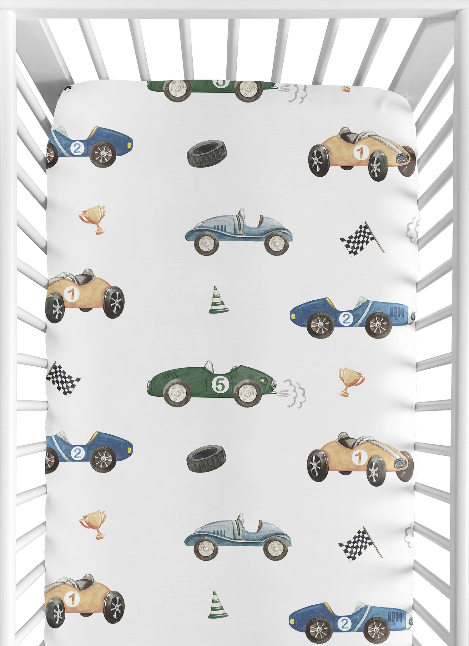 Race Car Blue and Green Collection Crib Sheet