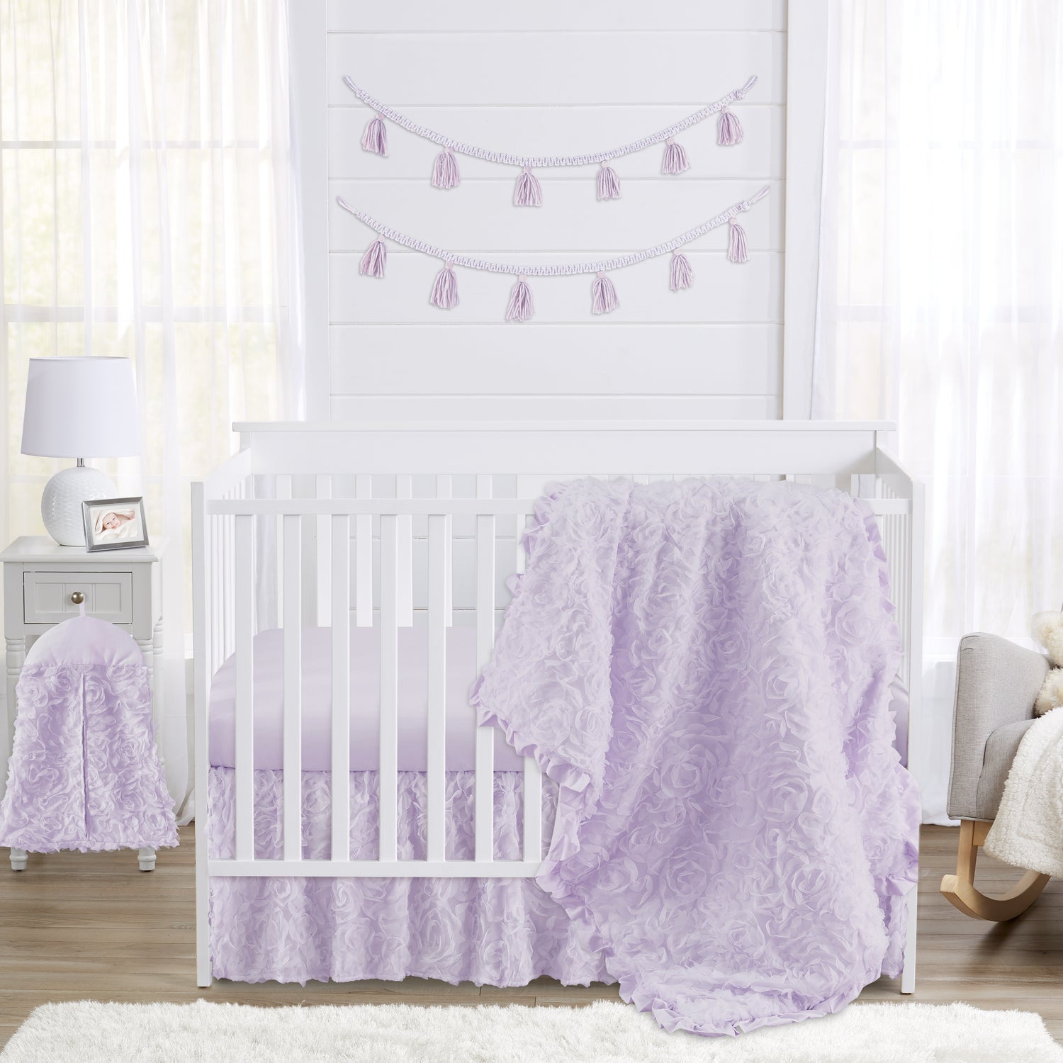 Rose Lavender Collection 4 Piece Crib Bedding