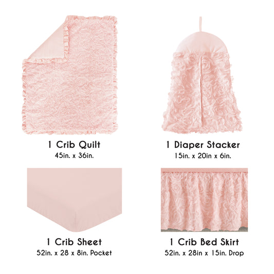 Rose Pink Collection 4 Piece Crib Bedding