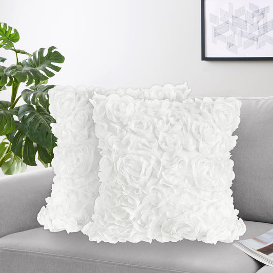 Rose White Collection Decorative Accent Throw Pillow Covers - Set of 2