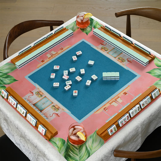 Mint Green Royal Palm Collection Mahjong Mat for Table - Shipped Rolled