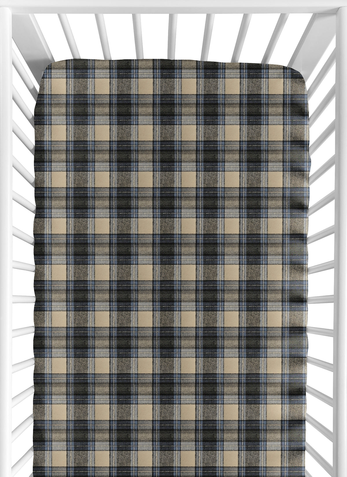 Rustic Patch Blue and Tan Collection Plaid Crib Sheet