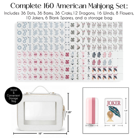 Pink Shabby Chic Collection American Mahjong Tile Set (160pc) 1.24in. Layered Acrylic with Travel Bag