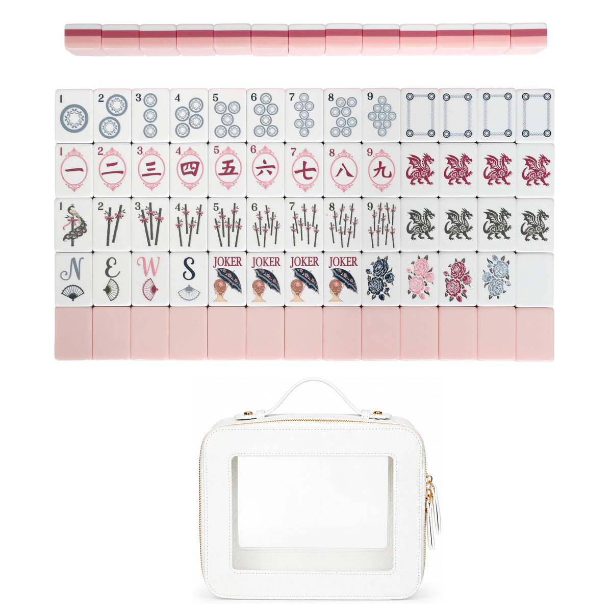 Pink Shabby Chic Collection American Mahjong Tile Set (160pc) 1.24in. Layered Acrylic with Travel Bag