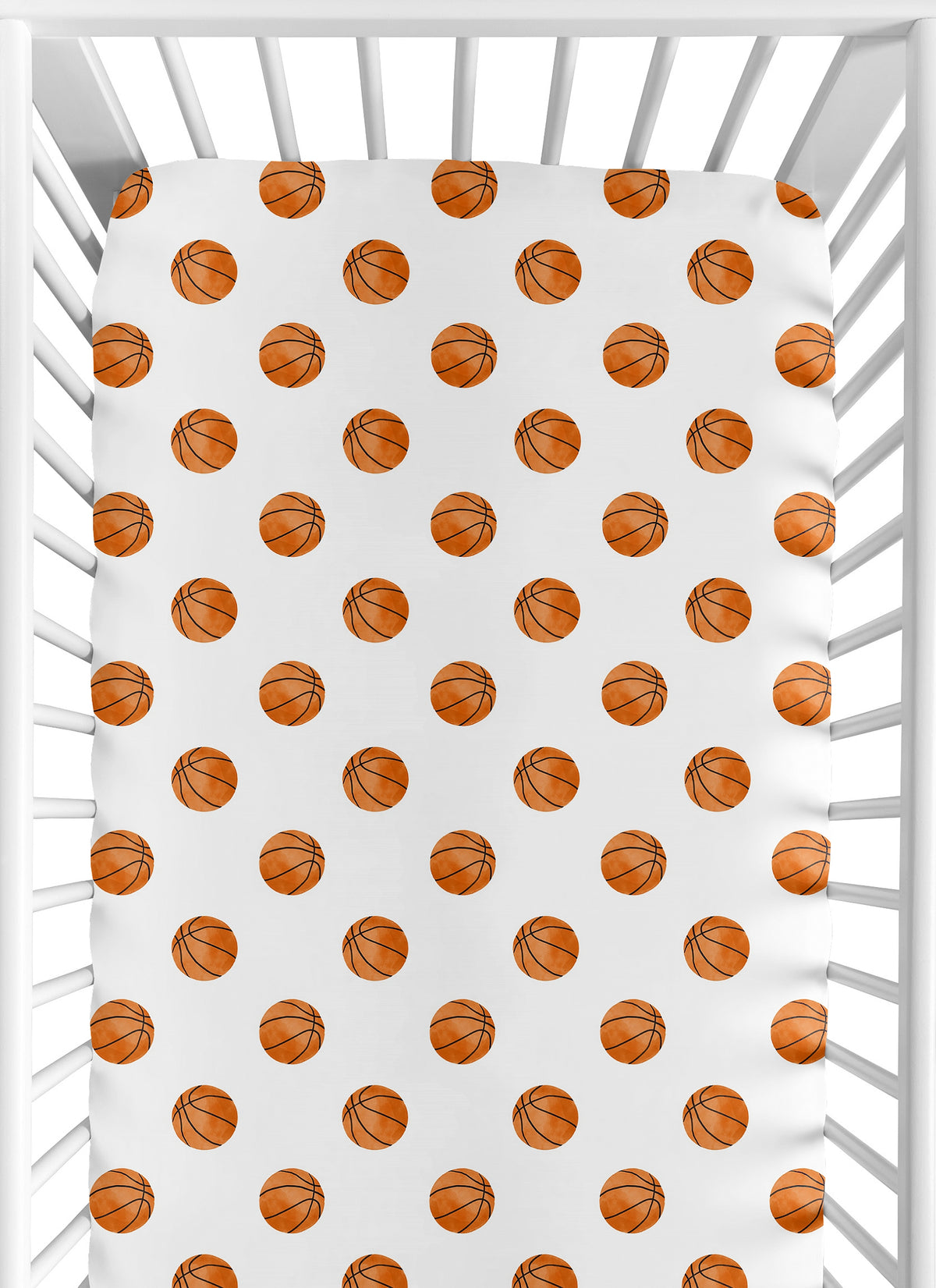 Watercolor Sports Themed Collection Crib Sheet - Basketball Print