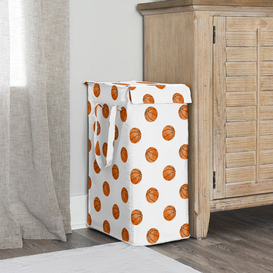Watercolor Sports Theme Collection - Basketball Print Laundry Hamper with Handles