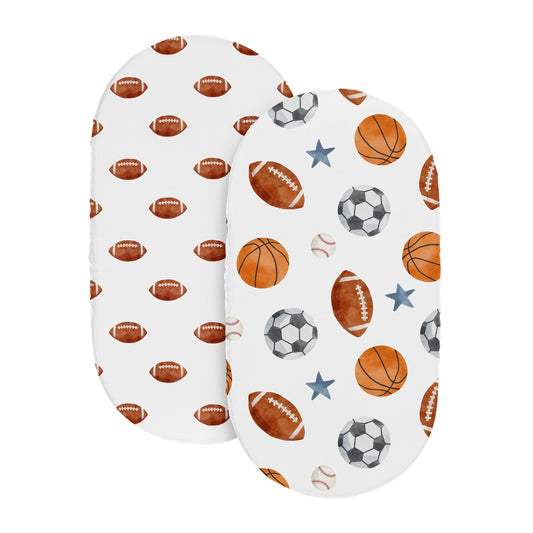 Watercolor Sports Theme Collection - Football Print 2 Pack Baby Bassinet Fitted Sheets