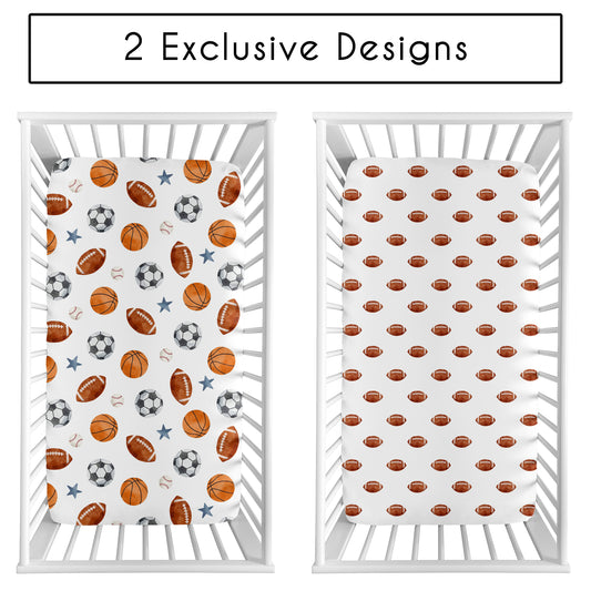 Watercolor Sports Theme Collection 2 Pack Crib Sheets