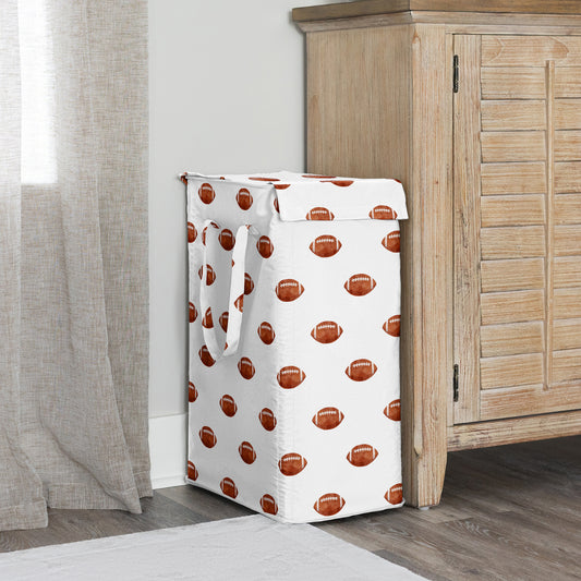 Watercolor Sports Theme Collection - Football Print Laundry Hamper with Handles