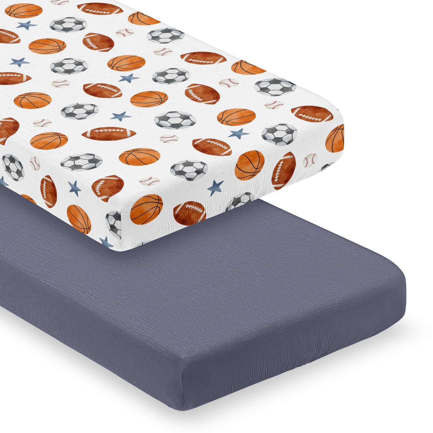 Watercolor Sports Theme 100% Cotton Muslin 2 Pack Crib Sheets