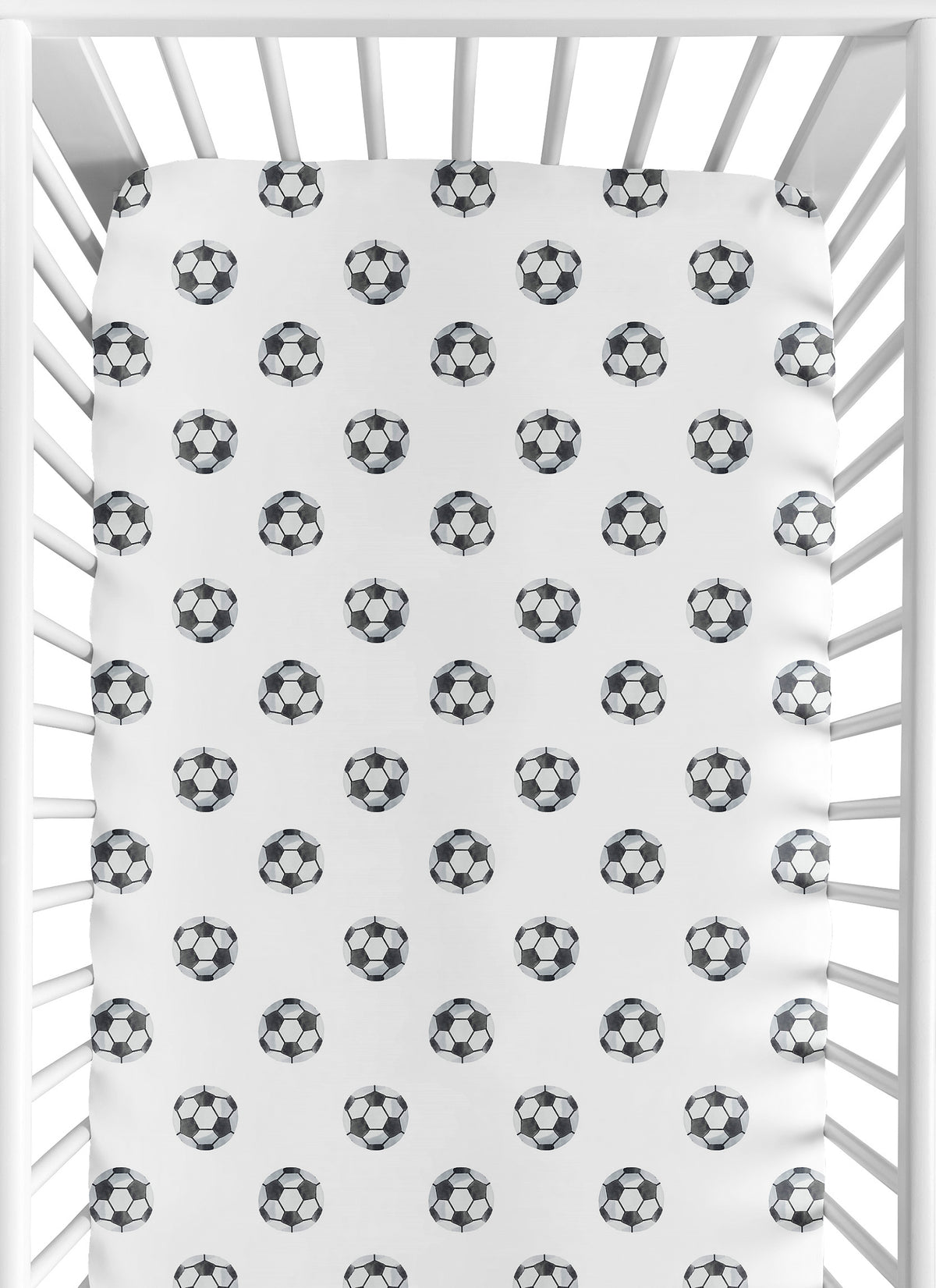 Watercolor Sports Themed Collection Crib Sheet - Soccer Balls Print