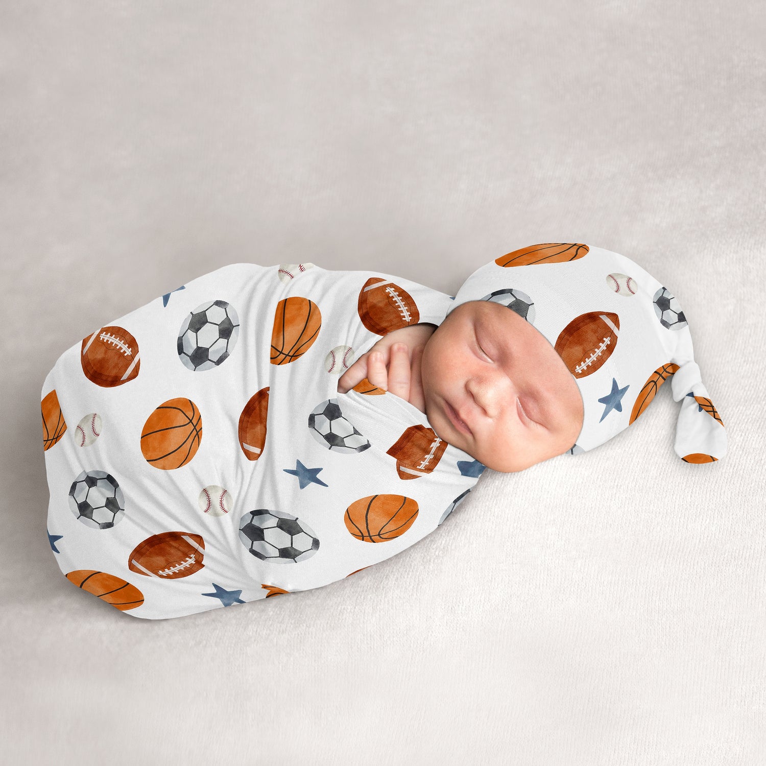 Watercolor Sports Theme Baby Cocoon and Beanie Hat - 2 Piece Set