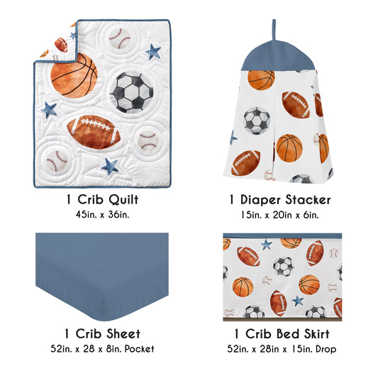 Watercolor Sports Theme 4 Piece Crib Bedding