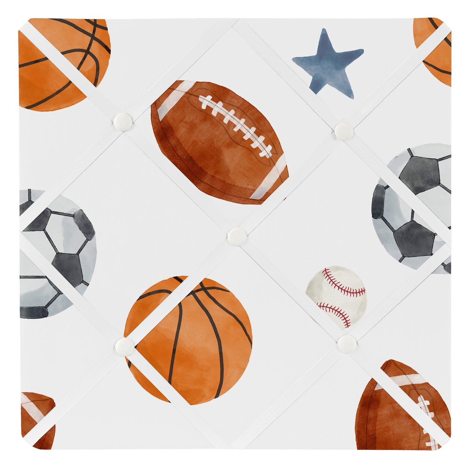 Watercolor Sports Theme Fabric Memo Board