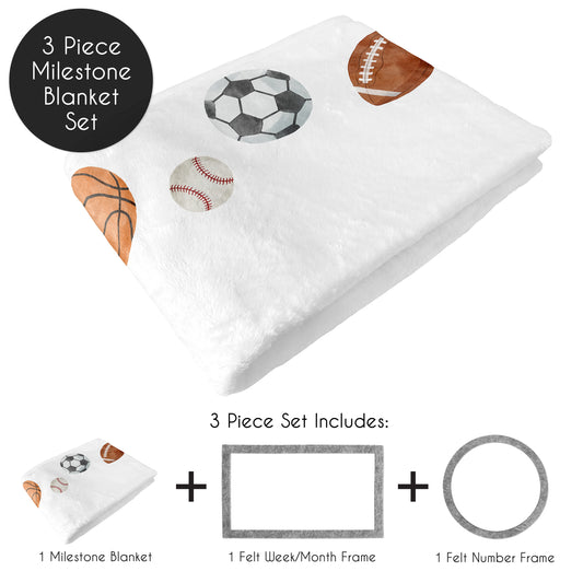 Watercolor Sports Theme Monthly Milestone Baby Blanket