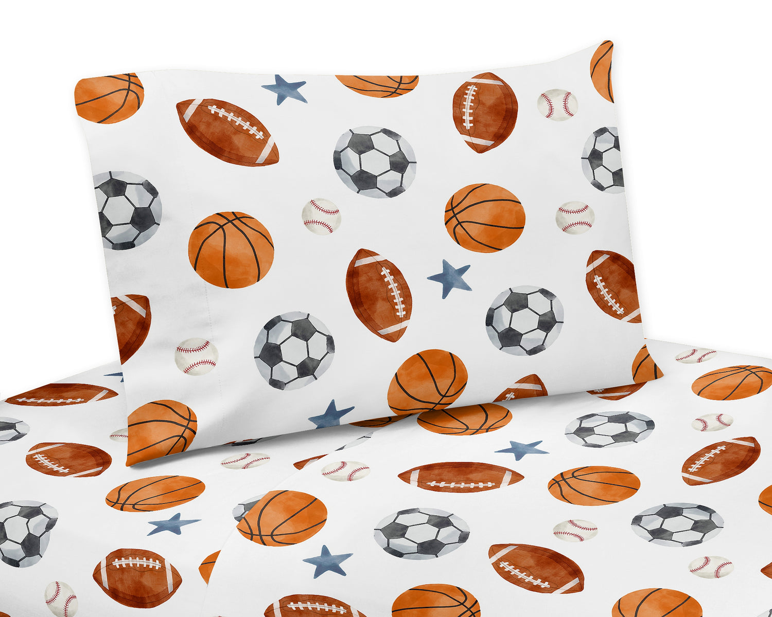 Watercolor Sports Theme Queen Sheet Set