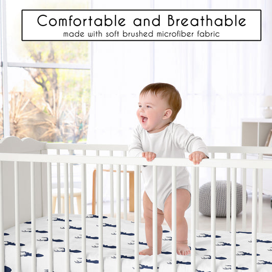 Stag Navy and White Collection 2 Pack Crib Sheets