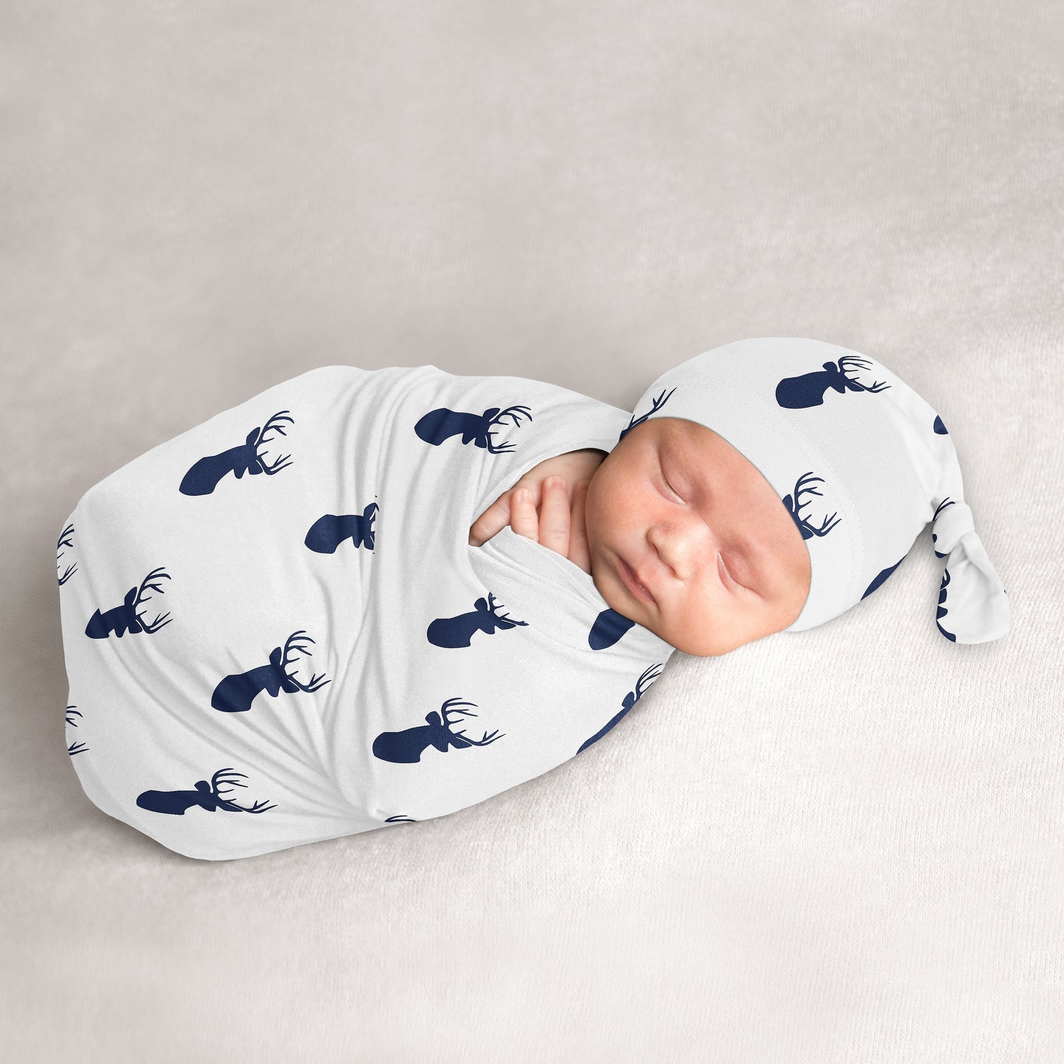 Stag Navy And White Collection Baby Cocoon and Beanie Hat - 2 Piece Set